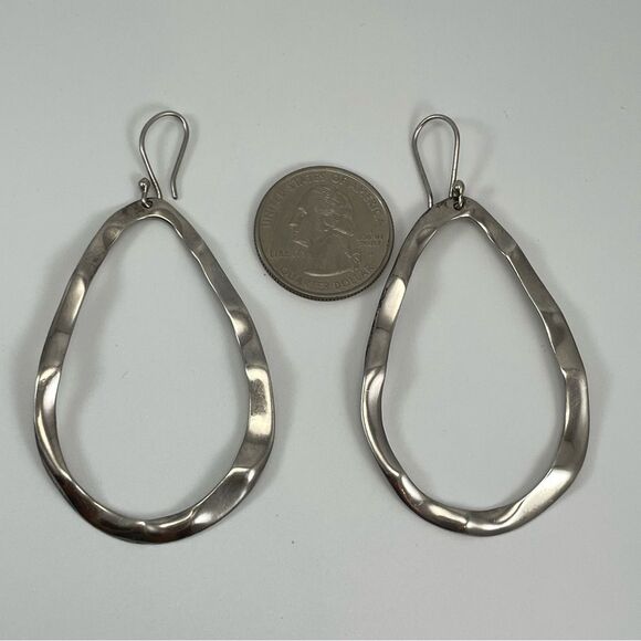 ATI 925 Mexico Sterling Silver Big Dangle Oval Hoop Earrings Hammer Finish - Picture 6 of 8